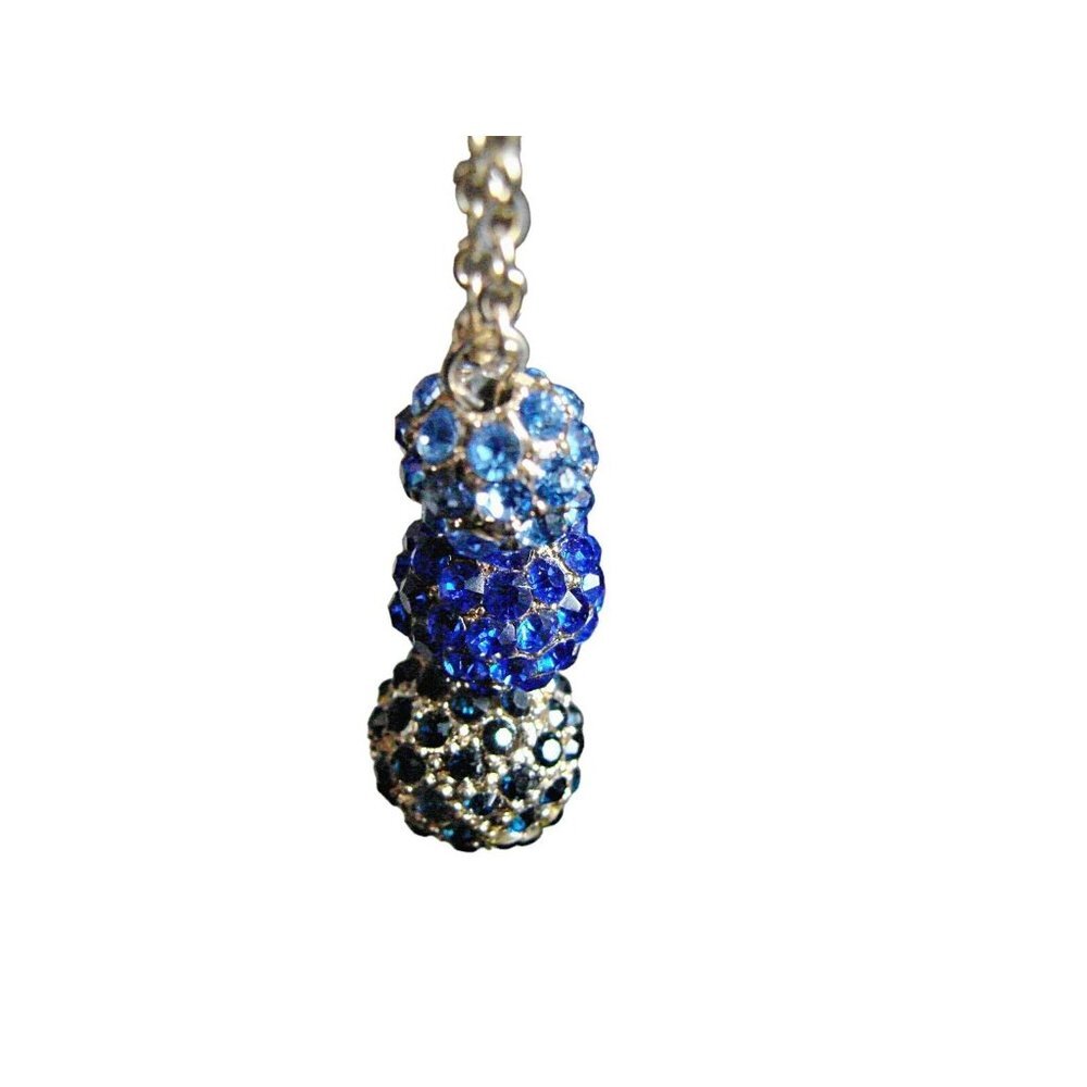 Three Ball Blue Black Rhinestone Pendant Necklace Gold Tone Disco Crafts Jewelry - Picture 8 of 9
